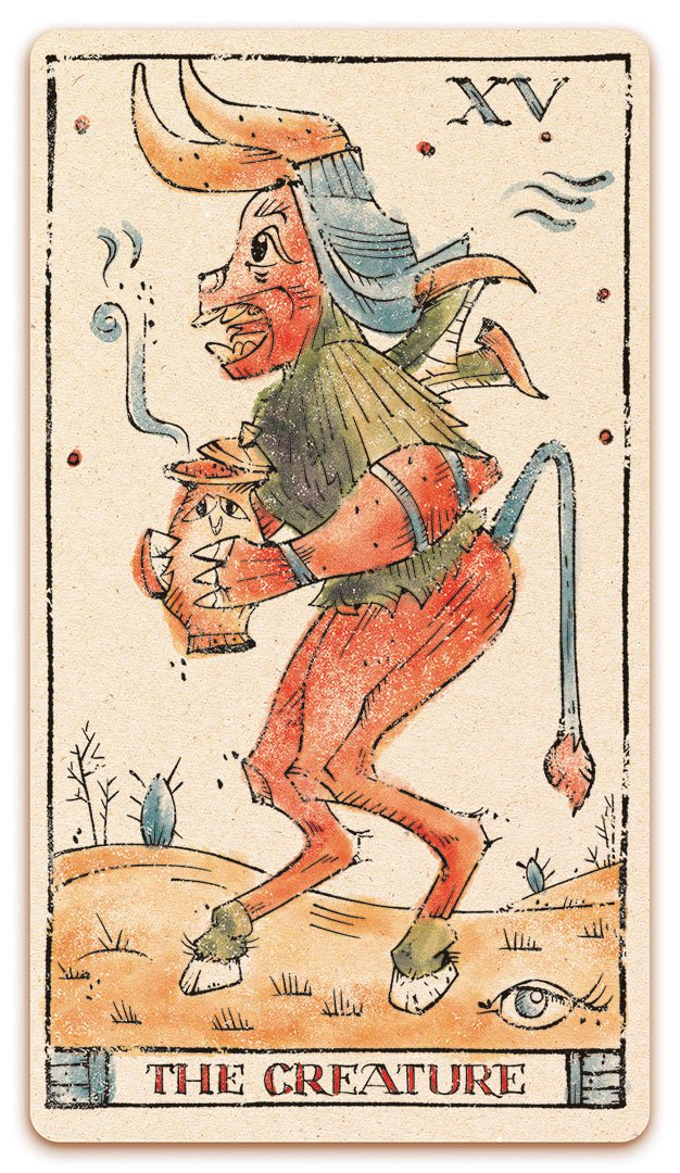 XV - The Devil The Creature card of the Curio & Co. Tarot of Musterberg deck - The 79-card deck - for game and cartomancy - by Curio and Co. (www.curioandco.com - Curio and Co. OG)