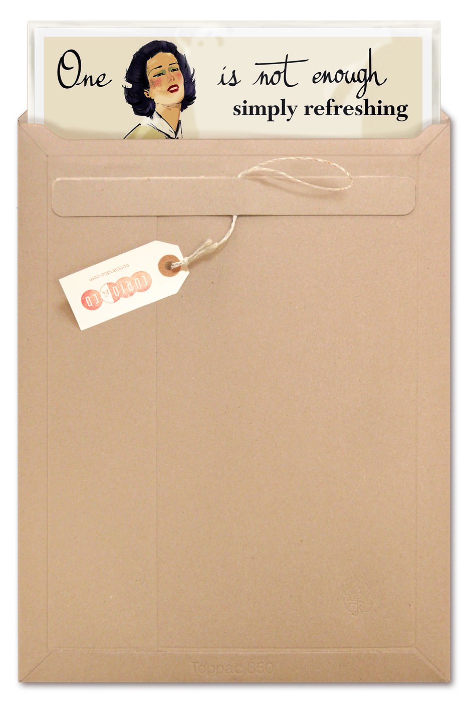 Illustrated vintage magazine ad with woman holding Bunchy Cola (circa 1950's) - in packaging