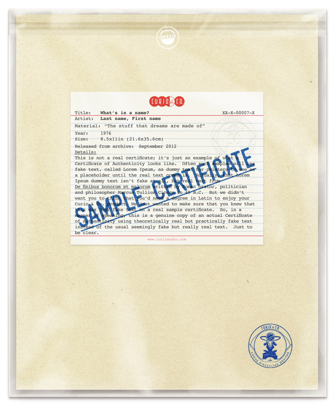 Back of print package with sample certificate of authenticity