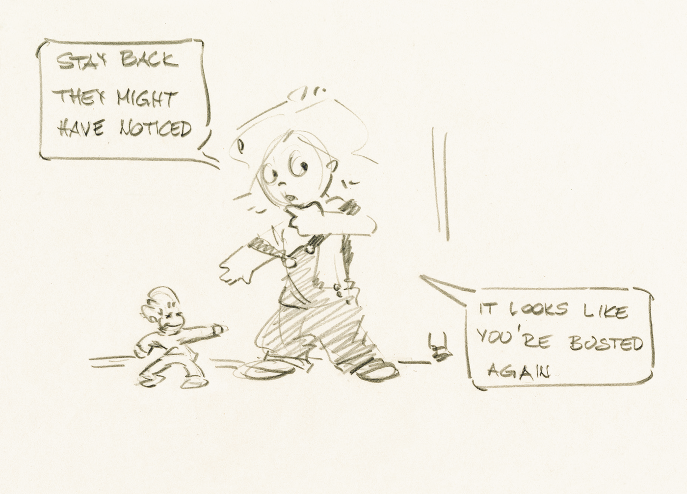 Acid free postcard - drawings by Clarence 'Otis' Dooley - Kid and Frank plan to get some cookies