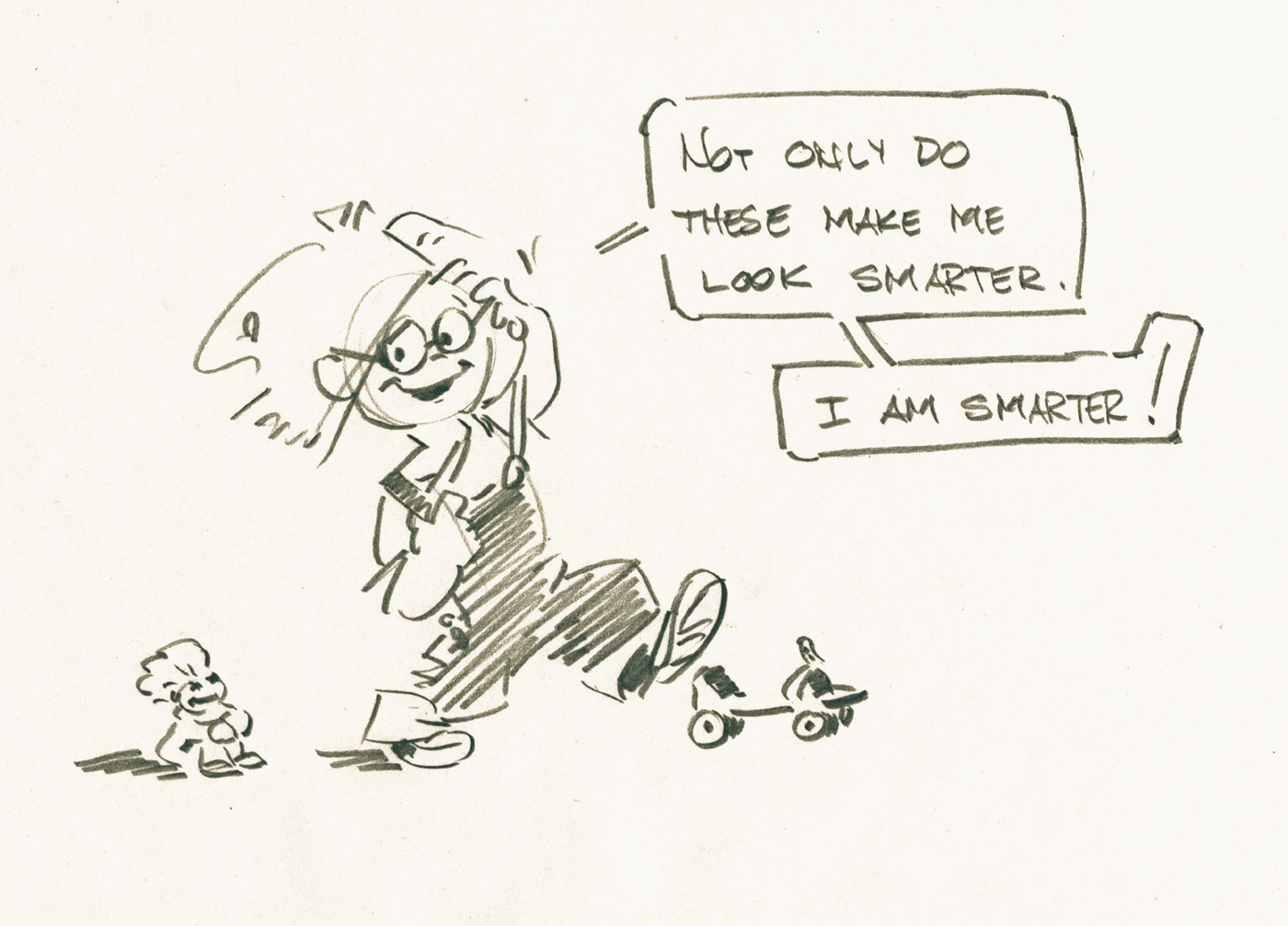 Acid free postcard - drawings by Clarence 'Otis' Dooley - kid stepping on roller skate