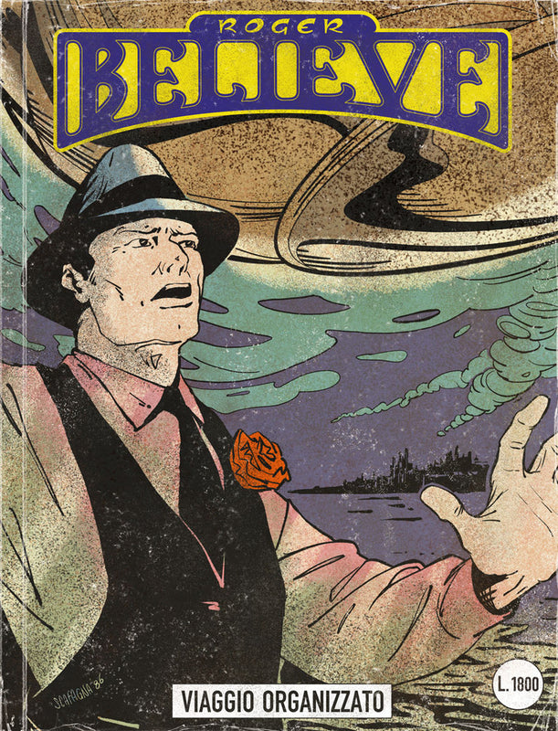 Illustrated comic book cover of Roger Believe and UFO (circa 1980's) for an adventure in the vain of Dylan Dog and Martin Mystery