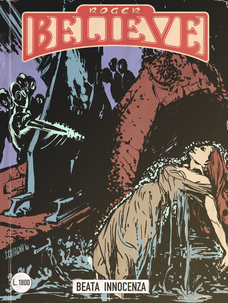 Illustrated comic book cover of woman floating our of water canal (circa 1980's) for an adventure in the vain of Dylan Dog and Martin Mystery